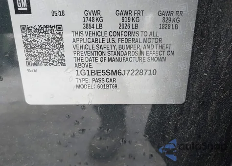 2018 Chevrolet Cruze Lt Auto from USA, damaged, VIN 1G1BE5SM6J7228710